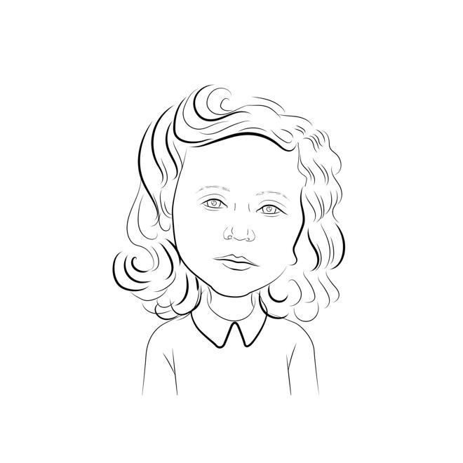 Kid Caricature Cartoon Drawing from Photo in Black and White Outline