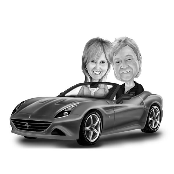 Kreativt par i en bil karikatyr från foton