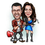Chained by Love: A Playful Couple Caricature