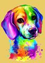 Caricatura de retrato de perro Beagle en estilo acuarela con fondo brillante