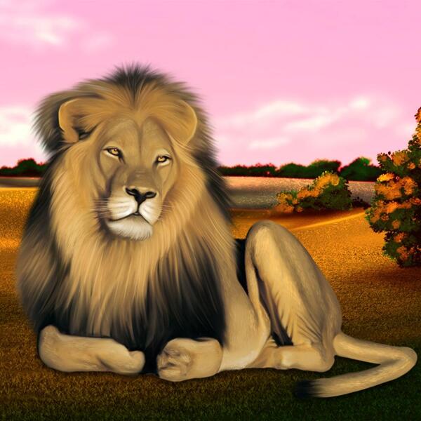 Lõvi karikatuur: digitaalne stiil