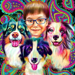 Barn med kæledyr i akvarelstil