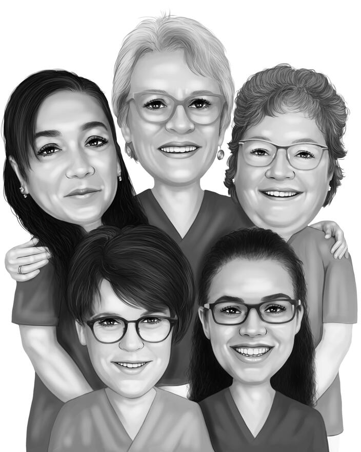 Desenho de Grupo de Enfermeiras de Cuidados Médicos