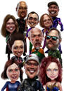 Caricatura de grupo de superhéroes de cabezas grandes a partir de fotos con fondo de color