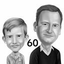 Dad with Kid Cartoon Portrait Caricature from Photos Hand Drawn in Monochrome Style