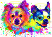 Mindeportræt for to hunde i akvarelstil med glorie