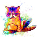 Retrato caricatural de gato em aquarela de corpo inteiro