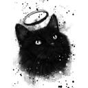 Graphite Style Cat with Halo Portrait from Photo for Constant Reminder of Your Lovely Pet