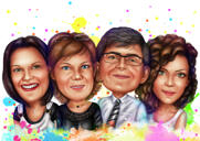 Familiekarikatuur in natuurlijke aquarelstijl