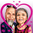 Elternpaarkarikatur von Fotos mit einfarbigem Hintergrund