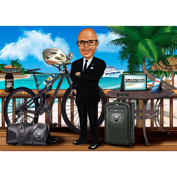 Caricatura di un uomo d'affari in vacanza