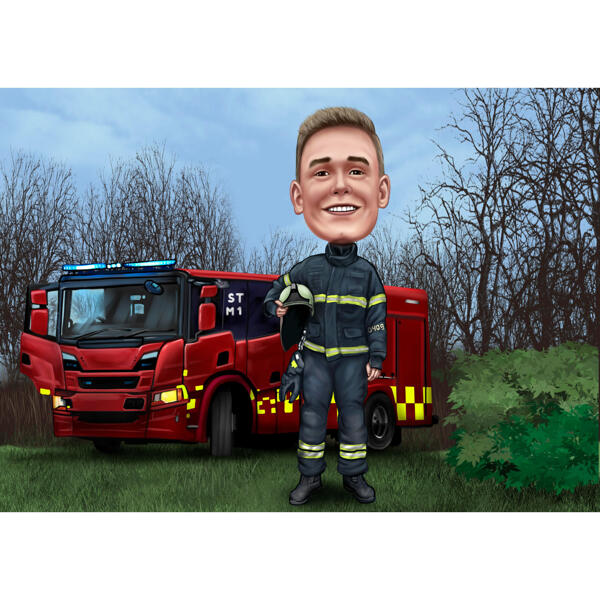 Portret de pompier cu fundal de pădure