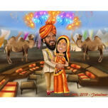 Casal de casamento indiano com fogos de artifício