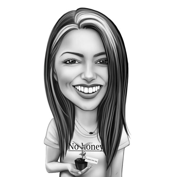 Карикатура флориста в черно-белом стиле по фотографии