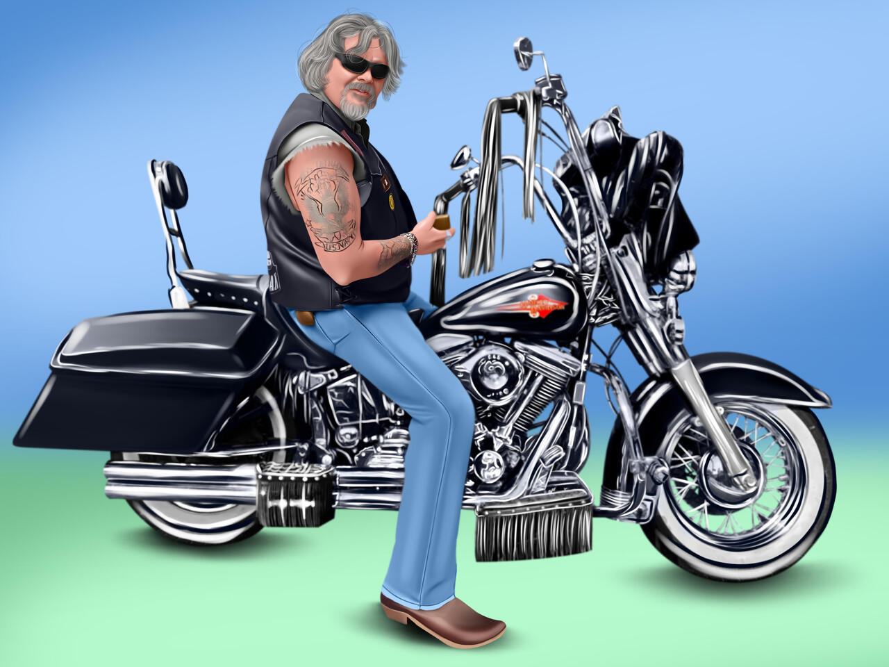 Caricatura Digital de Motoqueiro Harleyro