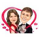 Caricatură de cuplu cu câine pentru Ziua Îndrăgostiților