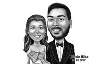 Par bröllopsinbjudan tecknat porträtt i svartvit stil från foton