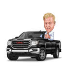 Mies näyttää peukkua autossa
