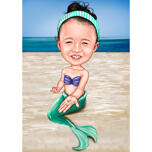 Kid Caricature as Mermaid