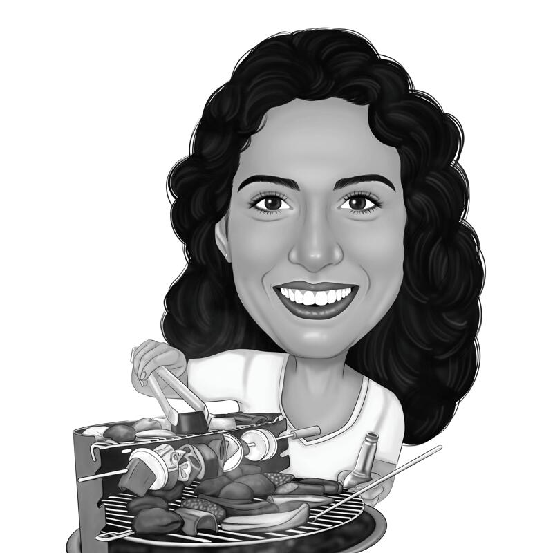 girl chef cartoon black and white