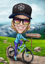 Bicyclist Cartoon in Mountains