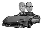 Kreativt par i en bil karikatur fra Fotos