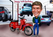 Persona uz Vespa karikatūras zīmējuma