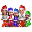 Holiday Group Caricature with Santa Hats