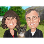 Dabas karikatūra: pāris ar kaķi no fotoattēliem