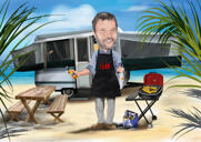 Mann grillt Barbecue-Karikatur