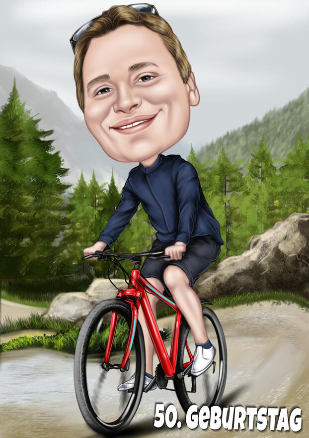 High Exaggerated Color Style Bike Rider Cartoon Caricature Drawing with  Custom Background