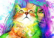 Pintura de retrato de gato personalizada em estilo aquarela com plano de fundo