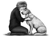 Портрет хозяина с собакой в черно-белом стиле