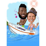 Boat Couple Caricature with Wedding Veil