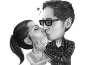 Custom Kissing Couple Caricature Gift Hand Drawn from Photos