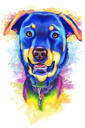Rottweiler Portrait in Rainbow Watercolor Style from Photo