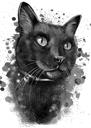 Special Custom Black Watercolor Cat Caricature for Kitten Lovers Gift