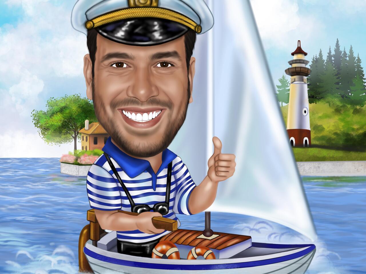 Pontoon Captain Gift Custom Caricature From Photo, Pontooning Gift