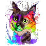 Varavīksnes kaķa portrets ar šļakatām
