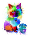 Aquarell Ganzkörper-Katzenporträt, handgezeichnet nach Foto