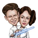 Disegno della caricatura della principessa Leia e di Luke