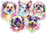 Portrait de groupe de chiens à l'aquarelle