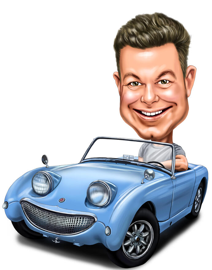 Man Driving Car Custom Caricature in Exaggerated Drawing Style