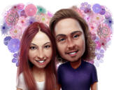 Regalo de caricatura de pareja con adornos florales sobre fondo de color