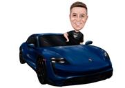 Retrato de Caricatura de Homem Carro