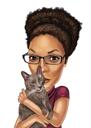 Portrait de dessin animé du propriétaire avec son chat