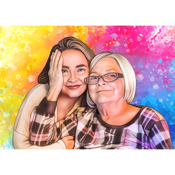 Mother with Daughter Watercolor Painting