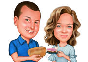Cooking Couple Colored Caricature from Photos with Simple Background