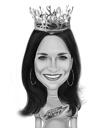 Person Wearing Royalty Crown Cartoon Portrait in Black and White Style
