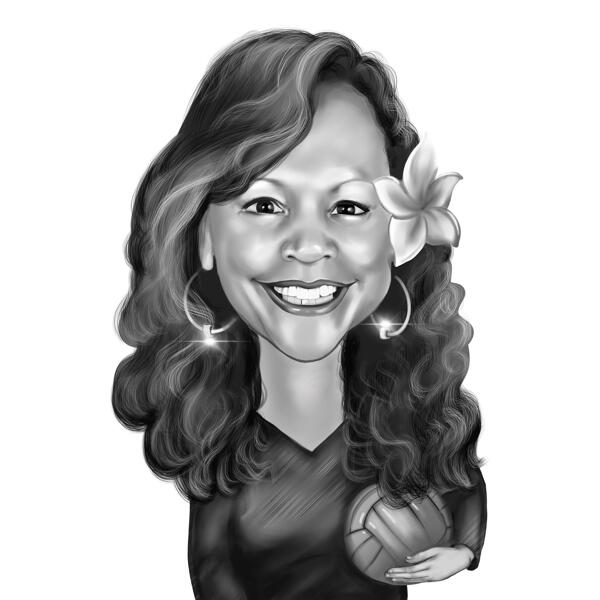 Custom Female Cartoon Caricature in Black and White Style